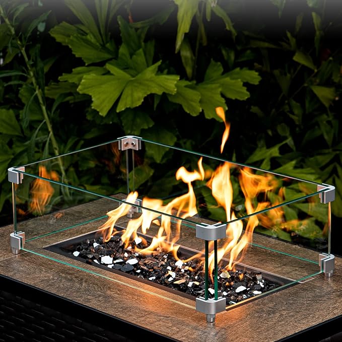 GASPRO 35 lbs Fire Glass for Propane Fire Pit, 1/2-Inch Reflective Fireplace Glass Rocks for Fire Pit Table, Black
