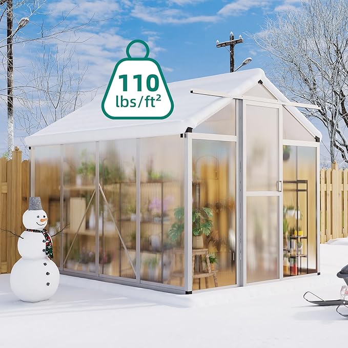 6x8 FT Greenhouse - Large Aluminum Greenhouses for Outdoors, Heavy Duty Polycarbonate Greenhouse with Roof Vent&Ground Nails, Walk-in Green Houses for Garden, Backyard, Patio, Easy Assembly