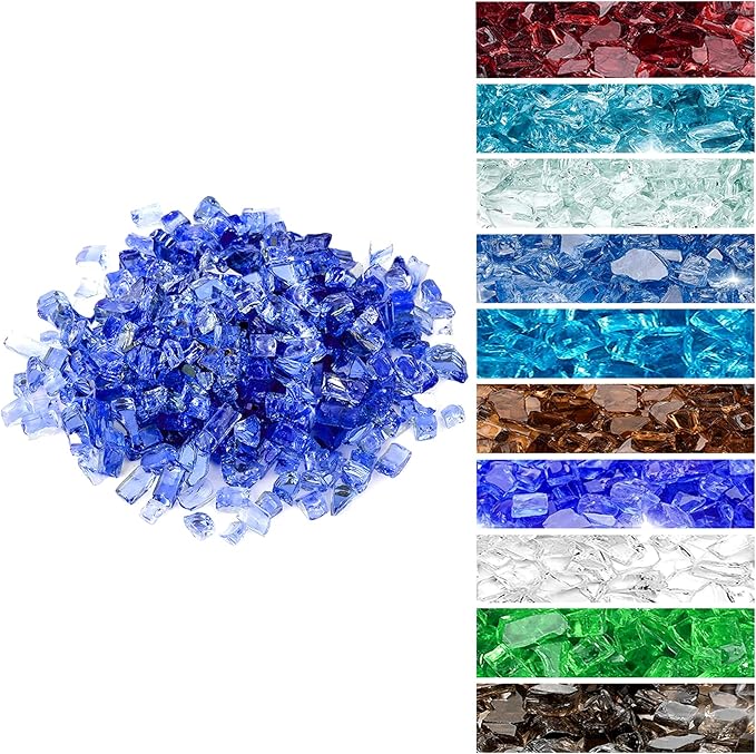 Onlyfire 10 lbs Fire Glass for Propane Fire Pit, 1/4-Inch High Luster Fireplace Glass Rocks for Fire Pit Table, Cobalt Blue