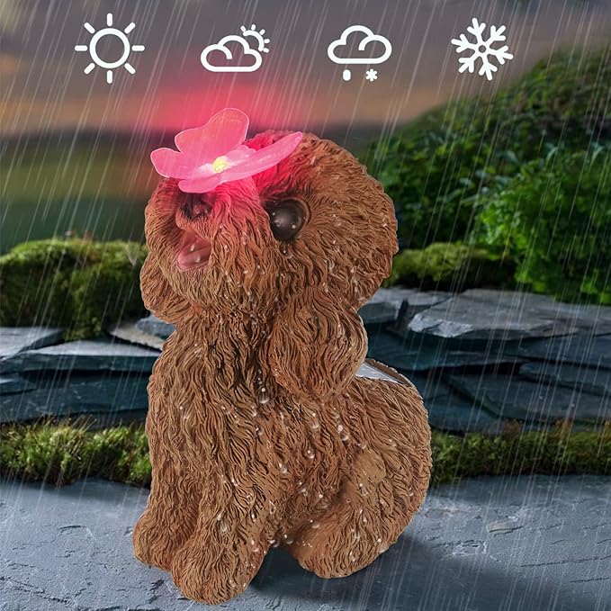 PaLuQiYa Dog Statues Outdoor Decor, Solar Lights Outdoor Statue Garden Decorations Solar Dog Ornaments for Patio, Lawn, Yard Art Decoration, Housewarming Garden Gift
