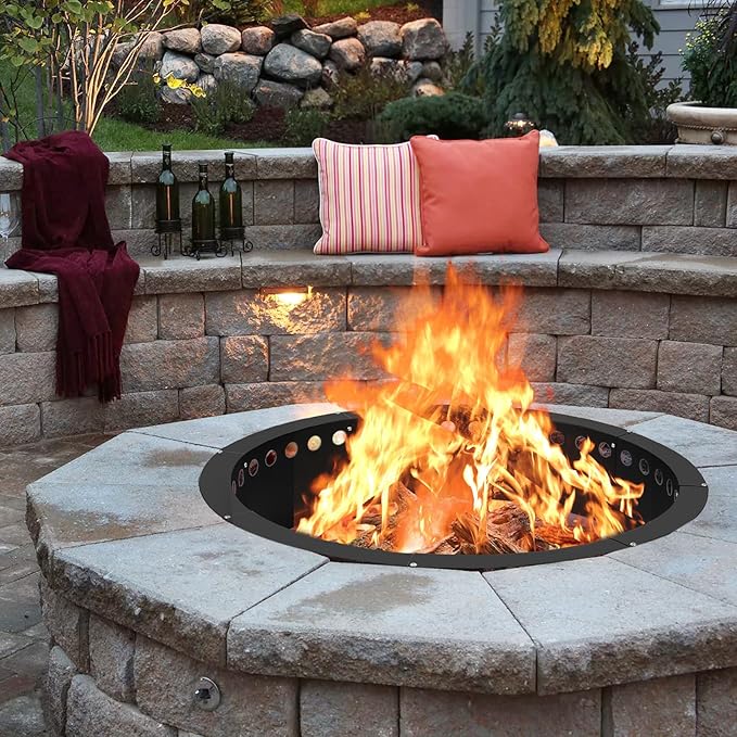 36 inch Fire Pit Ring,Heavy Duty Metal Smokeless Permanent Large Round Insert Firepit for Outdoor Fire Liner Wood Burning Heavy
