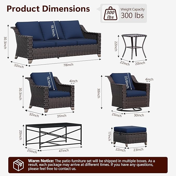 Wicker Patio Swivel Chairs, Outdoor Rocking Chair with Wide Armrest, Thickened Cushions, Patio Rattan Furniture for Deck, Porch Use