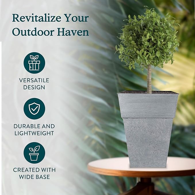 The HC Companies 22 Inch Avino Tall Square Planter - Decorative Indoor Outdoor Plant Pot for Front Porch, Deck, Patio and Home, Oxidized Black
