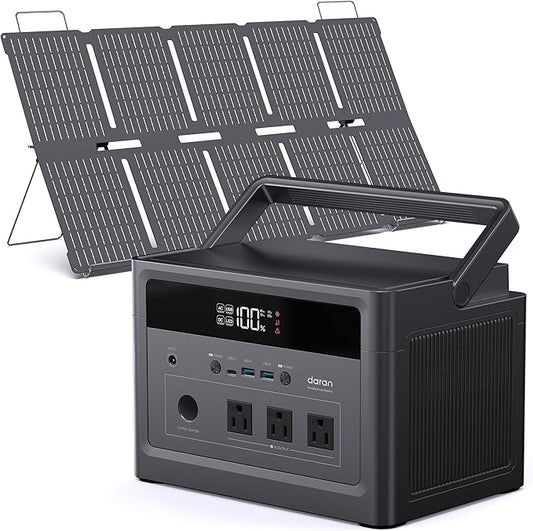 Portable Power Station 600W (1200W Surge) with 100W Solar Panel, 576Wh LiFePO4 Battery, 100W USB-C PD, 9-Port Solar Generator for Home Emergency, Camping, RV Off-Grid Power