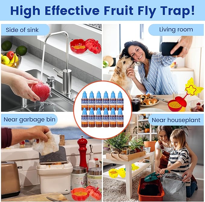 Fruit Fly Trap Refill Liquid, 0.68oz Bottle - Indoor Gnat Killer Lure Refill for House,Ready-to-Use Attractant for Home Kitchen,Safe Near Kids,Pets and Food(12 Pack)