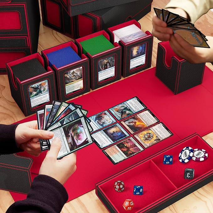 Card Deck Box for MTG with Commander Display, 7 In 1 Card Storage Box Fits 600+ Double-sleeved Cards, Removable MTG Deck Case Fit for TCG/Sports/Baseball Cards with Dice Tray