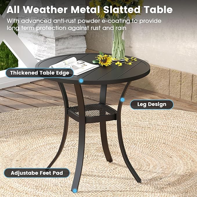 DIFY 27.6" Round Patio Dining Table, Outdoor Bistro Table with Rust Resistant Metal Frame, Ideal for Lawn, Backyard and Deck, Black