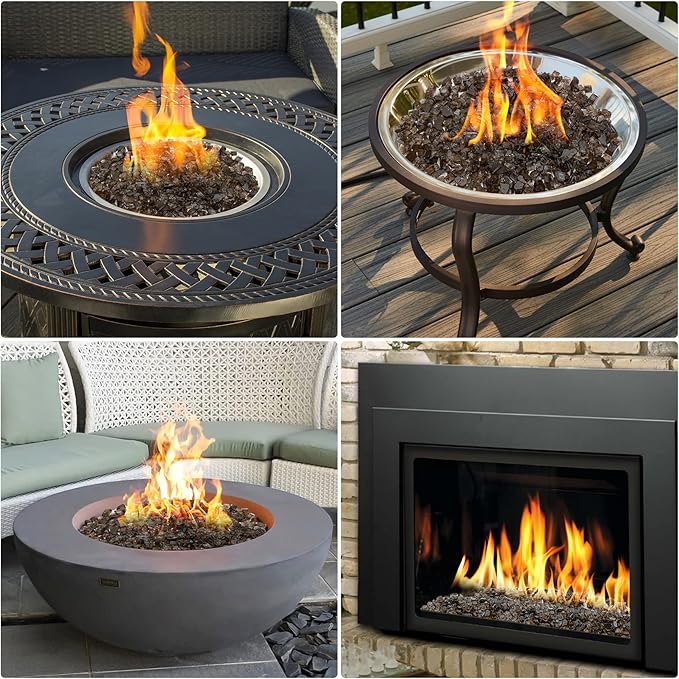 Onlyfire 10 lbs Fire Glass for Propane Fire Pit, 1/2-Inch High Luster Fireplace Glass Rocks for Fire Pit Table, Bronze