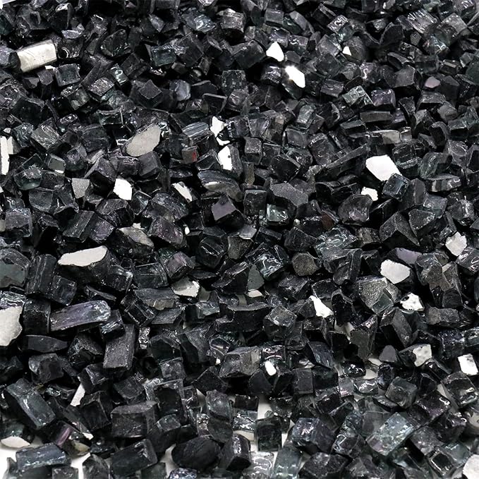 Fire Glass for Fire Pit - Black - 0.5 Inch 18 lbs - High Luster Reflective Tempered Glass Rocks for Natural or Propane Gas Fireplace or Fire Pit (0.5 Inch - Ref. Black, 18.00, Pounds)…
