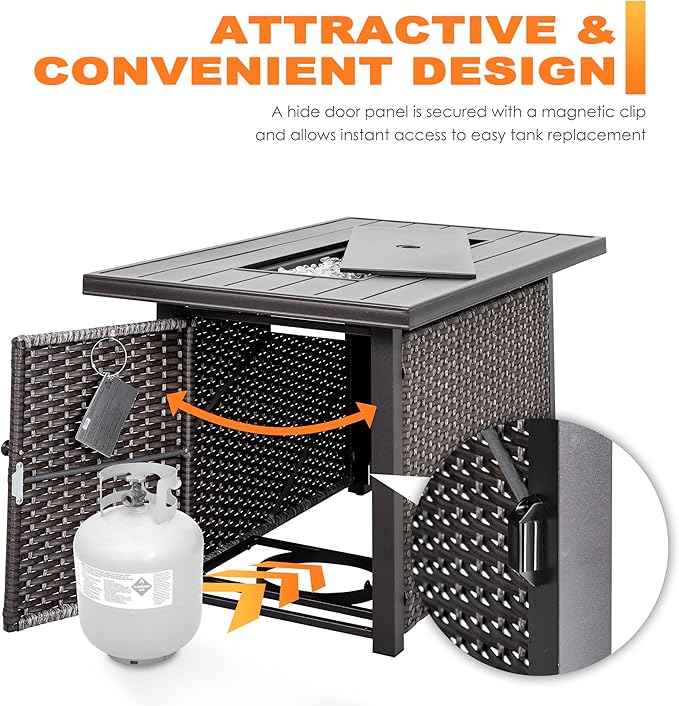 Nuu Garden 43" Propane Fire Pit Table, 50,000 BTU CSA Certified Outdoor Gas Fire Pit with Aluminum Tabletop, Removable Lid, 7 lbs Glass Rocks & Waterproof Oxford Cover, Brown
