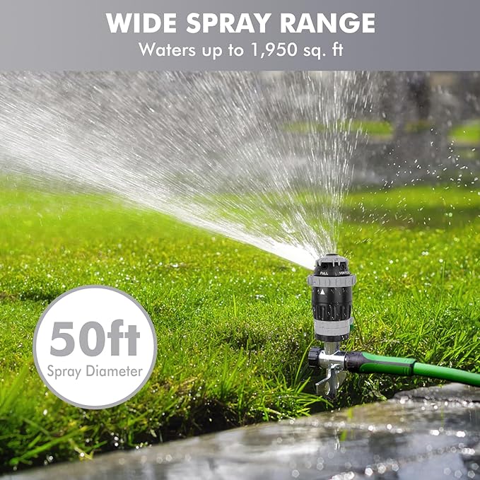 [2 Pack] RESTMO Gear Drive Sprinkler with Metal Spike Base, 5-Pattern Heavy Duty Gardening Watering System, Multi-Adjustable Lawn Sprinkle for Garden Plant, Flower Bed and Large Yard Area, Gray
