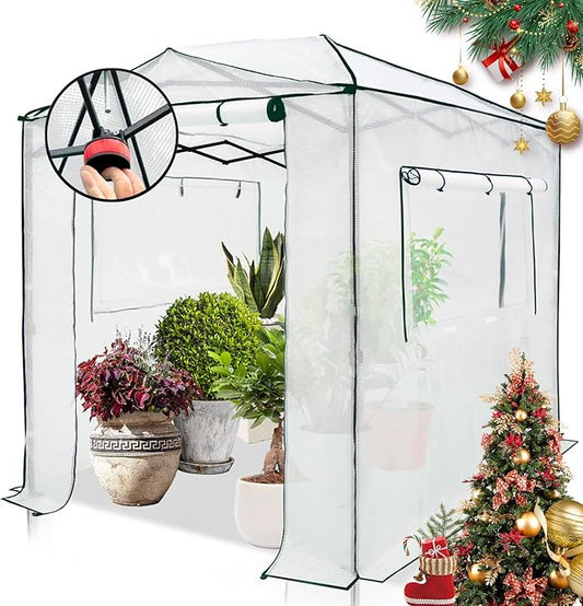EAGLE PEAK Instant Pop-up Greenhouse, Indoor Outdoor Plant Gardening Green House, Roll-Up Zipper Doors and Side Windows, Walk in 8x6 ft, White/Clear