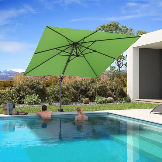 PURPLE LEAF 8' X 8' Patio Umbrella with In-ground Base for Pool 7' High Offset Outdoor Cantilever Umbrella Swimming Pool Umbrella with 360°Rotation for Poolside Apple Green