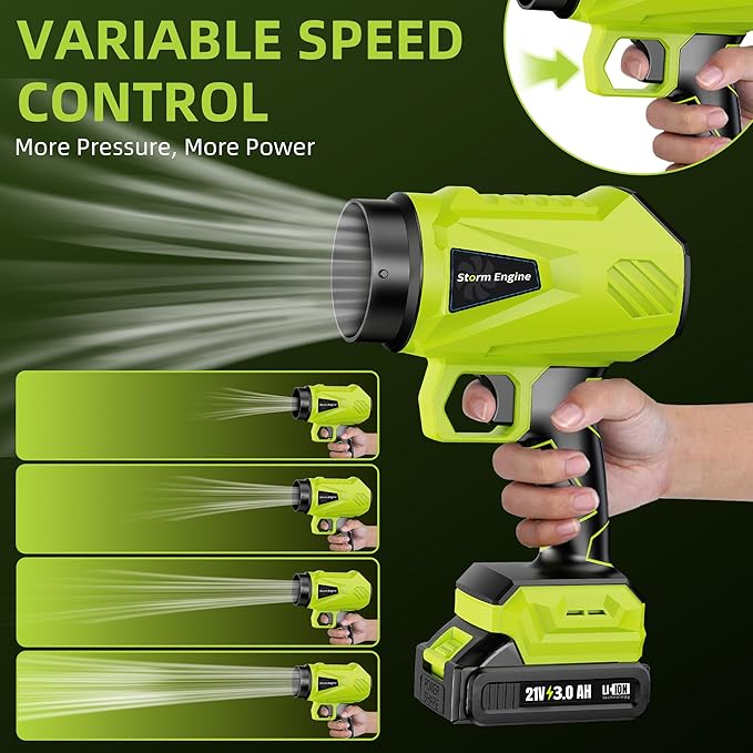 RICIVI Cordless Leaf Blower, 2 x 21V 3000mAh Batteries, Lightweight & Adjustable Speed, 500W Power, 464 CFM, 50,000 RPM, Ideal for Yard & Garden Cleanup
