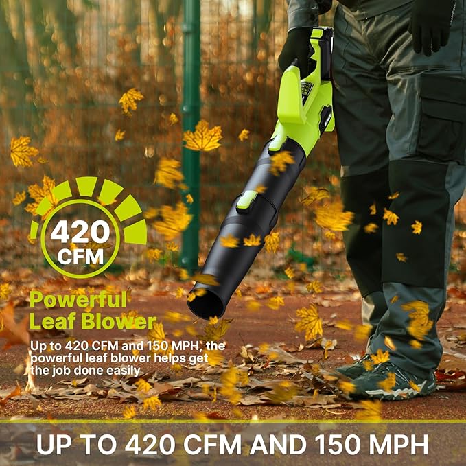 Leaf Blower, 21V Cordless Electric Blower with 2 2.0Ah Batteries and 1 Hour Fast Charger, Lightweight Leaf Blower for Patio Cleaning, Lawn Care, Blowing Fallen Leaves and Dust, etc.