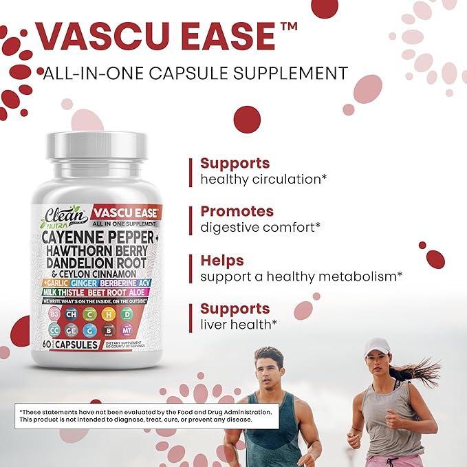 Clean Nutra Cayenne Pepper Capsules Supplement with Hawthorn Berry, Dandelion Root, Ceylon Cinnamon, Garlic, Ginger, Berberine, Apple Cider Vinegar, Milk Thistle, Beet Root, Aloe Vera Pills & More