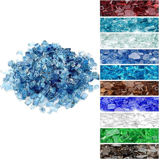 onlyfire 10 pounds Fire Glass for Propane Gas Fire Pit, 1/2-Inch High Luster Fireplace Glass Rocks for Fire Pit Table, Pacific Blue