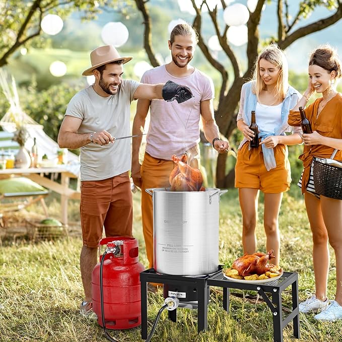 ROVSUN 30QT Turkey Fryer with 55,000BTU Propane Stove, Aluminum Deep Fryer & Seafood Crawfish Boiler Steamer with Basket, Thermometer, Marinade Injector, Turkey Rack & Rack Lifter for Outdoor Cooking