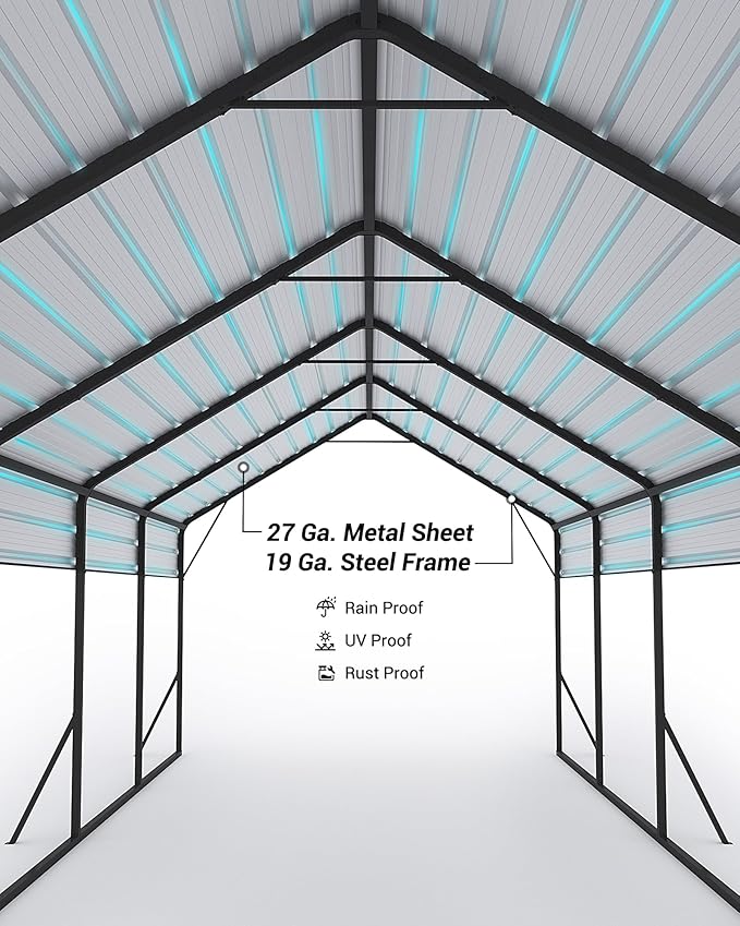 Heavy Duty Metal Carport, 13x26 FT Oversized Shelter with Galvanized Steel Frame and Roof, Metal Carport Shelter for Boats, SUVs and Trucks