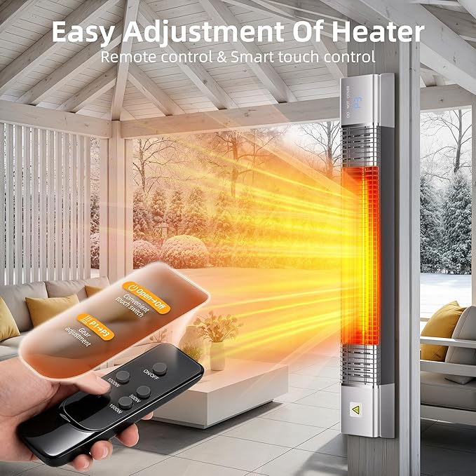 Patio Heater,1500W Outdoor Heaters,Wall Mounted Electric Heater With Remote,24H Timer,Overheat Protection,3 Heat Levels,Waterproof,Infrared Heater For Indoor,Garage,Backyard,Porch,Basement Use,Silver