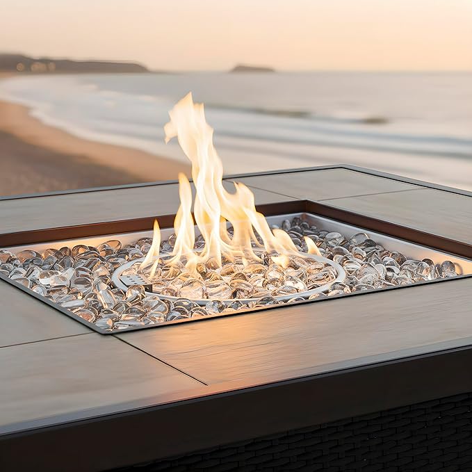 Kinger Home 10-Pound Fire Pit Glass Beads Pebbles Stones Reflective Oval Rocks for Natural or Propane Fire Pit and Landscaping Decorative, Clear