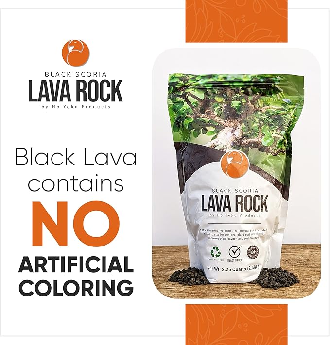 Ho Yoku Black Lava Rock - Premium Soil Additive for Bonsai Plants, Succulents, Cacti, Houseplants - Decorative and Water Retaining Uses - Can Mix with Other Soil Aggregates - 2.25 Quarts