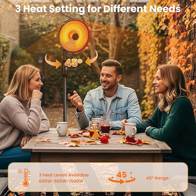 Xbeauty 1500W Outdoor Patio Heater, Electric Infrared Heater with 3 Heat Levels, Rapid Heating in 3s, Tower Space Heater with Angle Adjustable, Overheat Protection and Waterproof, Energy Saving, ETL