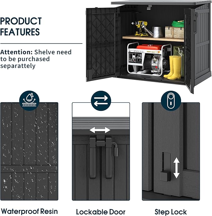 Horizontal Storage Shed, Outdoor Resin Storage Shed 36 Cu. Ft. Garden Extra Large Capacity Weather Resistant Storage Box, Lockabl Waterproof Shed for Garden Tools, Solid Black