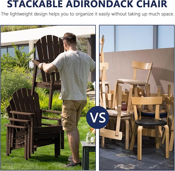 nevilywood Compact Stackable Adirondack Chairs Set of 4, 26.3" Wide HDPE Outdoor Patio Chairs - Durable, Space-Saving Design for Porch, Lawn or Garden, Coffee