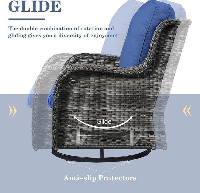 Belord Outdoor Swivel Rcoker Patio Chairs - Outdoor Swivel Patio Chairs Set of 2 Wicker Chair Patio Furniture Sets with Covered Cushion for Porch Deck Balcony Garden, Blue