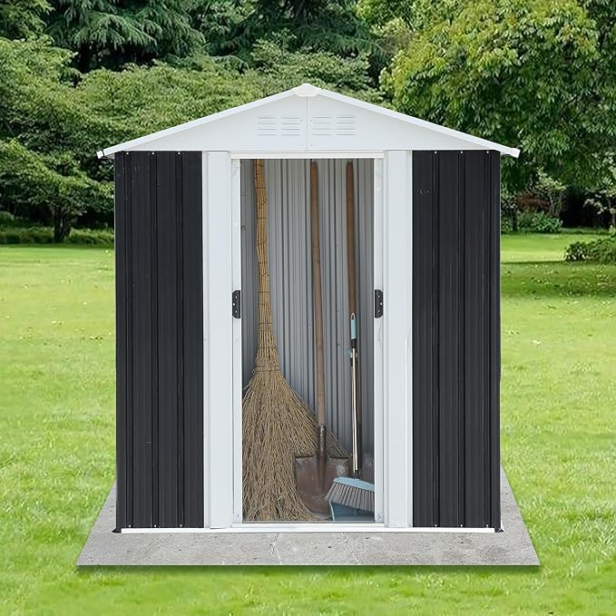 5x3 FT Outdoor Storage Shed,Tool Shed with Sloped Roof and Lockable Door, All Weather Resistant Metal Shed for Backyard Garden Patio Lawn,Grey