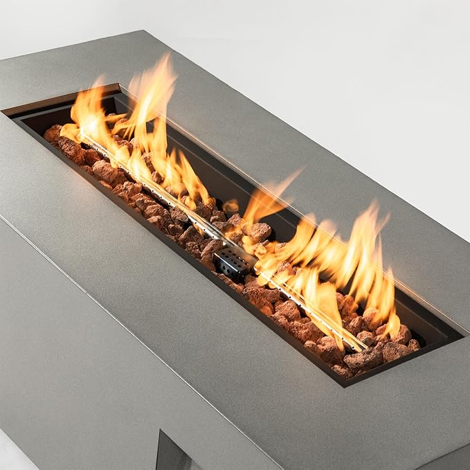 Outdoor Fire Pit Table Propane Gas Fire pits Outdoor Fireplaces 42″ Rectangular Firepit Table, 50,000 BTU Fire Table for Patio Set, Grey.