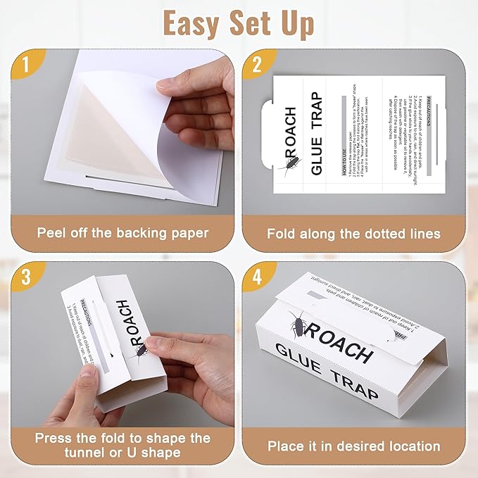 Qualirey 10 Pack Roach Traps Sticky Indoor, Crawling Insect Glue Trap for Spider, Cricket, Ant & Cockroach, Pest Control Sticky Traps for House & Garage - 8.3 x 5.3 Inch