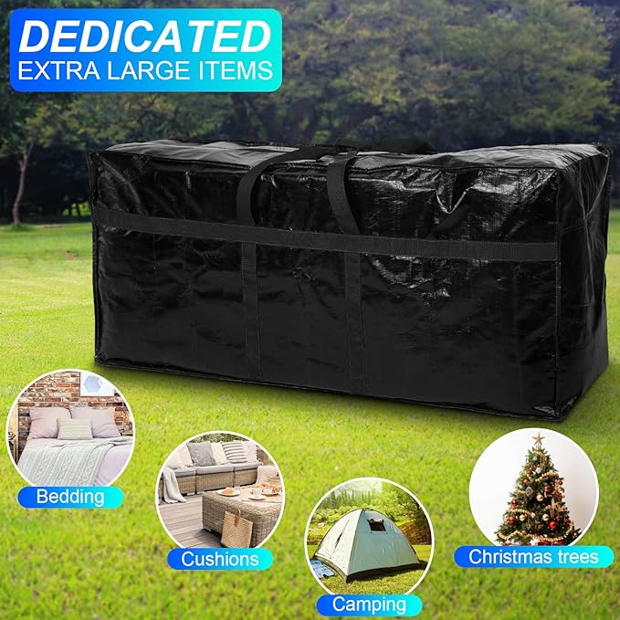 Windyun 4 Pack 57 Gallon Extra Large Storage Bags XXL Moving Bags with Zipper Handles Heavy Duty Jumbo Big Tote Box for Christmas Tree Storage 4, 5, 7.5, 9, 10, 12 ft Skeleton College Dorm(Black)