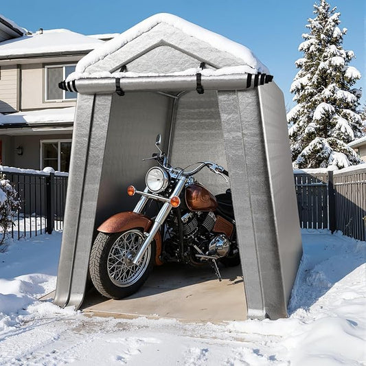 6 x 8 FT Carport, Portable Shed w/220G Heavy Duty Waterproof PE Tarp, Roll-up Zipper Door & Vent, Weather-Resistant Storage Shed for Motorcycle, Bike and Tools, Gray