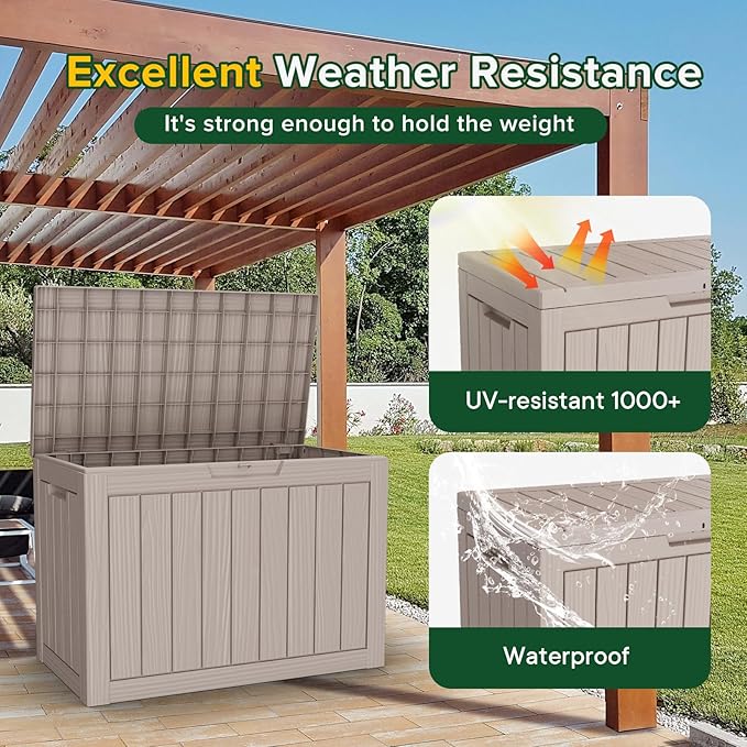 47 Gallon Deck Box Large Outdoor Storage for Patio Furniture,Outdoor Cushions,Garden Tools and Pool Supplies,Waterproof,Resin,Lockable(Grey)