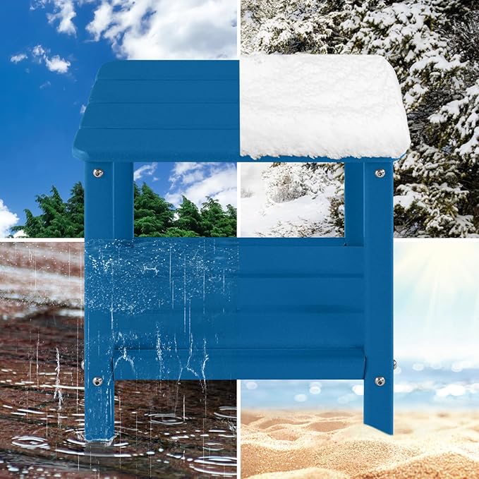 ABCPATIO Adirondack Outdoor Side Table, 2-Tier Small Patio End Table, Weather Resistant HDPE Outdoor End Tables for Garden, Lawn, Pool, Beach, Porch, Deck, Backyard - Square, Dark Blue