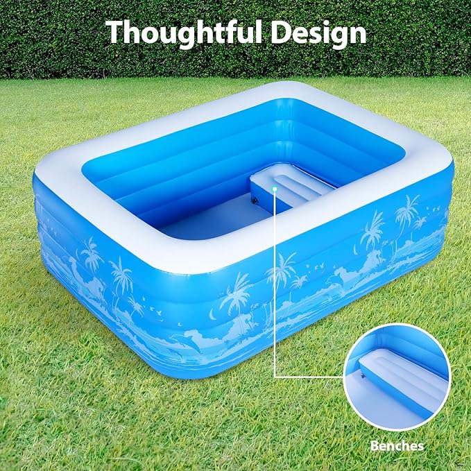Inflatable Swimming Pool, 79 x 58 x27 inch Full-Sized Inflatable Pools with Seats, Extra Large Blow Up Durable Thickened Pools for Outdoor, Garden, Backyard.