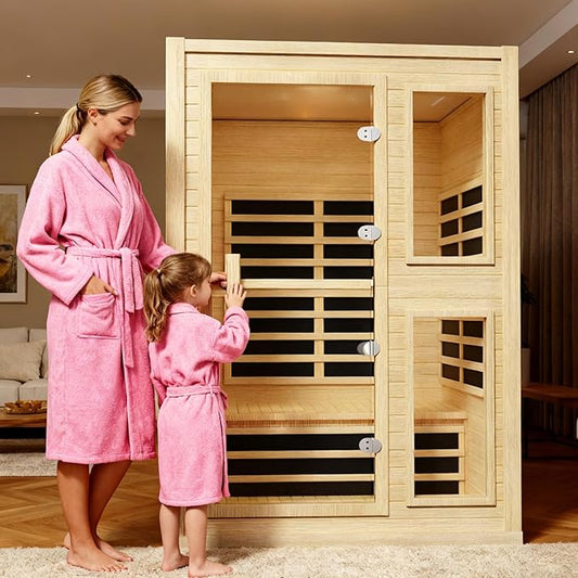 Far Infrared Sauna for 2 Person, Hemlock Wood Home Dry Sauna with Low EMF Fast Heating (1600W), Red Light Therapy & Chromotherapy, Built-in Bluetooth Speaker and Oxygen Ionizer for Indoor Relaxation