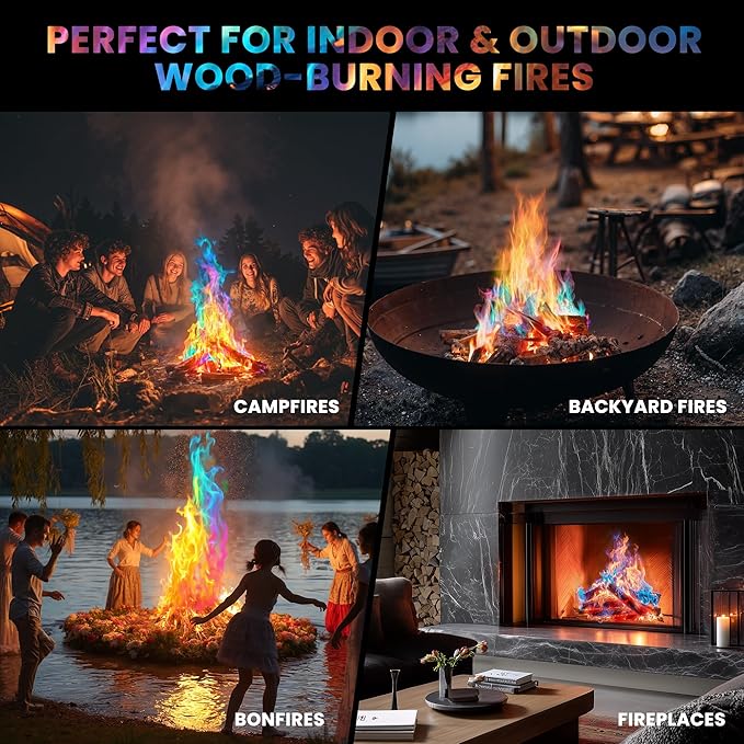 Magical Flames Fire Color Packets (12 Pack), Vibrant Multi-Color Fire for Fire Pits, Campfires, Bonfires & Fireplaces - Camping Essentials & Outdoor Party Accessories