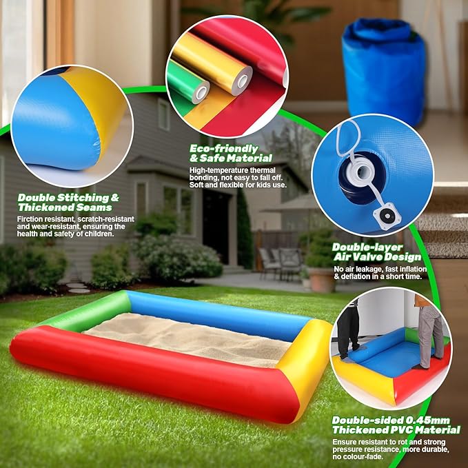 Inflatable Sandbox, 77" x 57" Kids Thickened Foldable Large Sand Box | Inflatable Small Infant Pool with Pump for Party Backyard Garden Lawn Play Sand Pit Outdoor Indoor Includes Patches