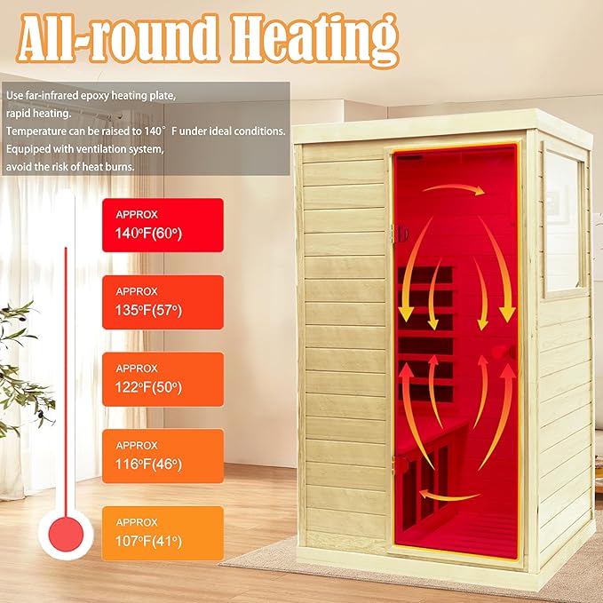LTCCDSS Far Infrared Sauna 1 Person Low EMF Indoor Sauna Room for Home Bluetooth Speakers Reading Lamp 2317.73 sq Area Far Infrared Heatting Panels, 36.85 * 28.35 * 62.6In