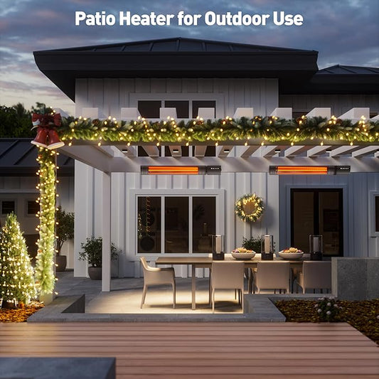 Ceiling Electric Outdoor Heater Wall-Mounted Hanging Patio 1500W Infrared 9 Heat Levels, 24H Timers, Carbon Fiber Tube Heating Wall Heater for Gazebo, Balcony (Rose Gold Quartz Glass)