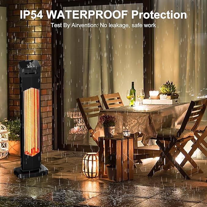AKIRES Outdoor Electric Patio Heater,37IN 1500W Infrared Tower Heater with Instant Heating,Tip-Over & Overheat Protection,IP54 Waterproof Space Heater For Patio Garage Indoor & Outdoor Use,Matte Black