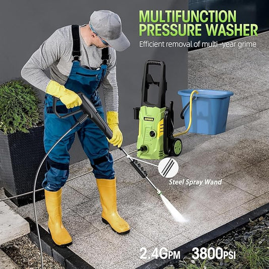 Duede Electric High Pressure Washer - Portable Washer with 23 FT Water Outlet & 6.6 FT Inlet Hose, Steel Spray Wand, Foam-Adjustable Cannon, 4 Nozzle Set, Cleans Car/Patio/Fence/Window, 3800PSI 2.4GPM