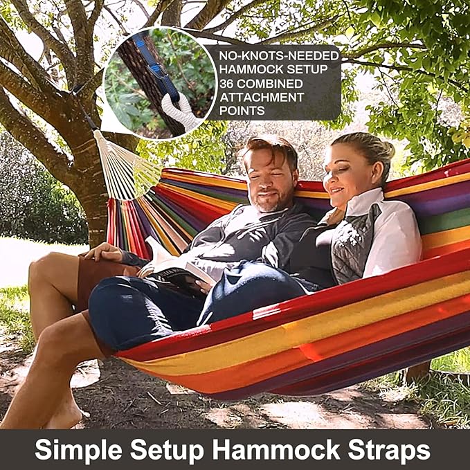 CHULIM Brazilian Double Hammock with Tree Straps,Extra Large 94x63IN,2 Persons Hammock for Backyard Patio Outdoor and Indoor,450lbs Weight Capacity,Soft Woven Cotton Fabric - Dark Grey