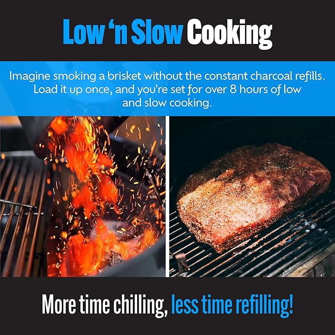 SnS Grills Patented Slow ‘N Sear® Deluxe Insert - Stainless Steel Charcoal Basket with Removeable Water Reservoir for Low ‘N Slow Smoking & Charcoal Grilling on Weber & Other Kettle Grills - 22 in