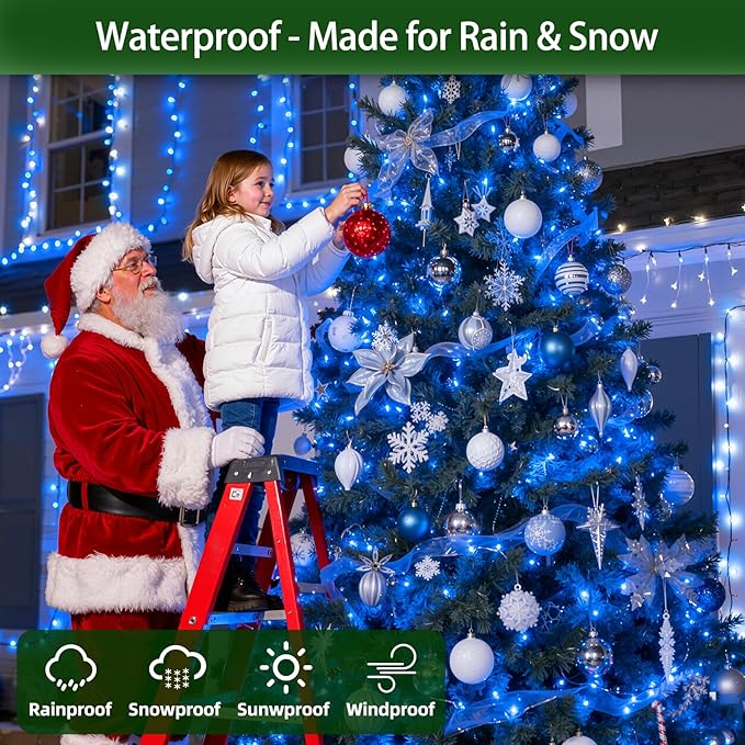 750 LED 240FT Christmas Lights Outdoor,12 Lighting Modes Christmas String Lights with Timer, Dimmable BlueLED StringLightsWaterproof for Yard Tree Wedding Party Holiday Decor Blue