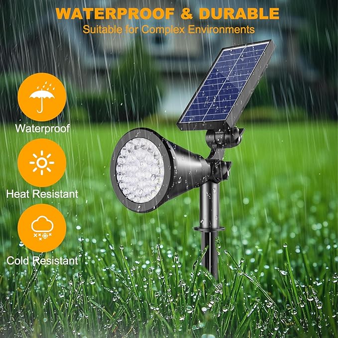 APOMAO Solar Lights Outdoor Waterproof, 36 LEDs 1000LM Adjustable Solar Spot Lights Outdoor, 2-in-1 Solar Powered Spotlight Landscape Lighting for Garden, Yard, Pathway- 2 Pack (Cool White)