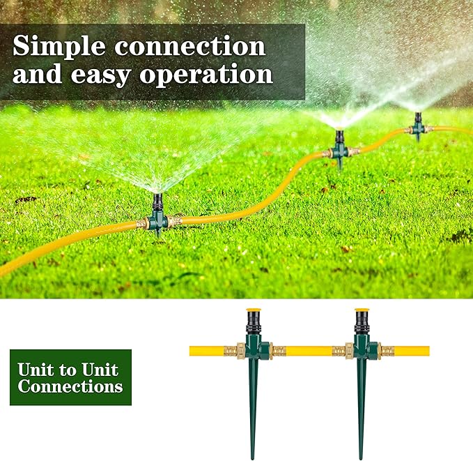 Ground Sprinkler Systemwith Metal Spike Base Irrigation Set for Garden Multi-Adjustable Lawn Sprinkler Set Ideal for Small Areas Plant and Flower Bed Watering, Two 15ft Yellow Hose Included